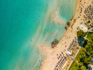 Top down view of Nissi beach in Ayia Napa, Cyprus
