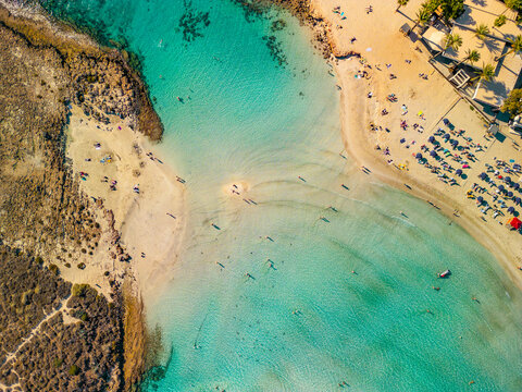 Top down view of Nissi beach in Ayia Napa, Cyprus