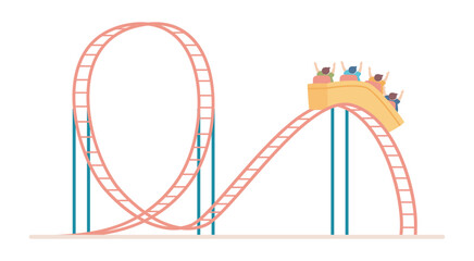 Roller coaster in flat design. Extreme attraction at amusement park. Vector illustration isolated.
