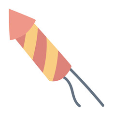 Striped fireworks rocket in flat design. Tradition pyrotechnic firecracker. Vector illustration isolated.