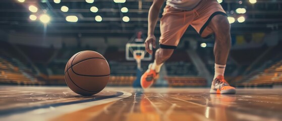Featuring a closeup of a basketball player dribbling on an indoor court, the image underscores the dynamics of precision and skill