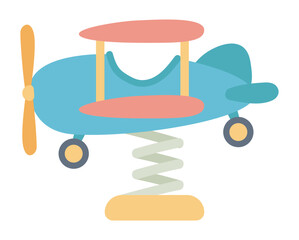 Plane spring rider in flat design. Rocking attraction at playground park. Vector illustration isolated.