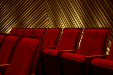 Red seats lined up in the theater
