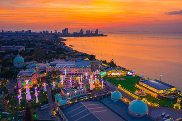 Naklejka premium Baan Sukhawadee house decorated with lights celebrate christmas, pattaya,Thailand.