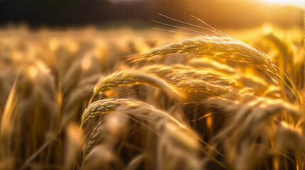 Golden Sunset Over Lush Wheat Field: A Celebration of Agricultural Abundance and Natural Beauty