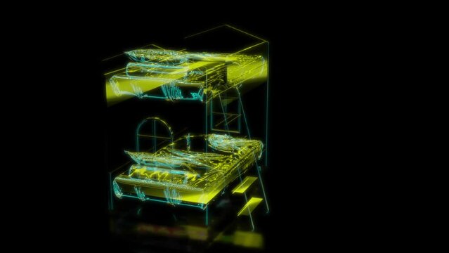 Rendering 3D animation, VISUAL EFFECTS Children's bunk bed Model on a black background