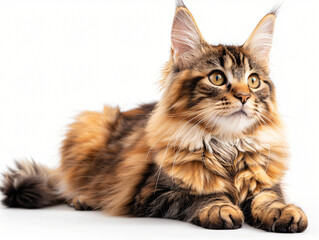 Brown Maine Coon Cat on white background