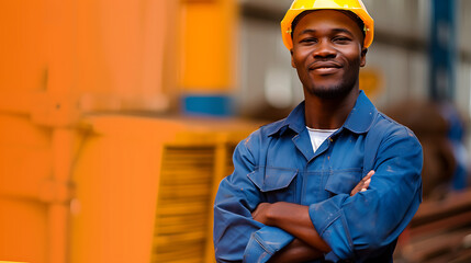 African American worker in blue uniform - Powered by Adobe