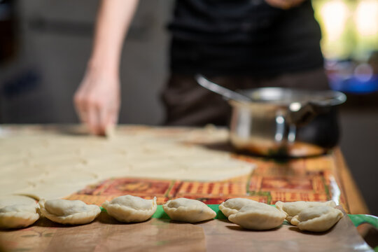Homemade handmade dumplings close-up. Slovenian cuisine.