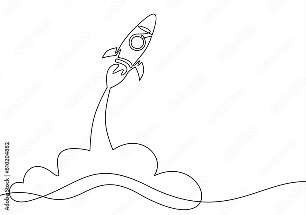 Aufkleber start up a rocket ship in one line drawing style. concept of a launch of a new business project. edi