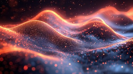 Abstract glowing particle waves background
