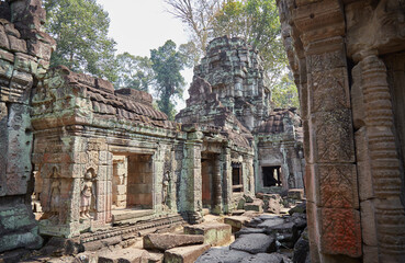 Preah Khan Temple in Angkor, Cambodia, was created by Jayavarman VII in the 12th century