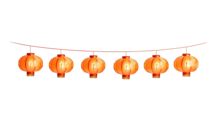 Chinese Lanterns isolated on transparent png background. Generative ai