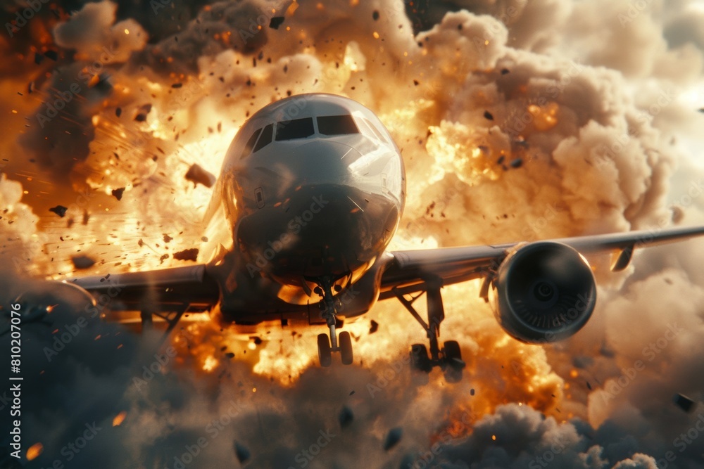 Poster airplane crash. background with selective focus and copy space