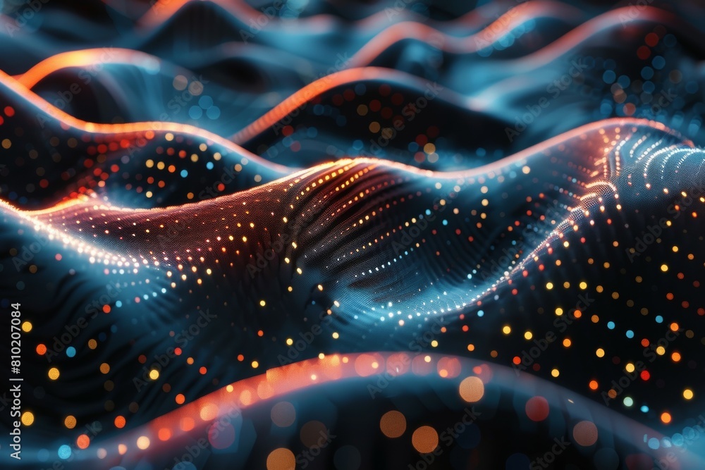 Poster a colorful, abstract image of a wave with a lot of dots