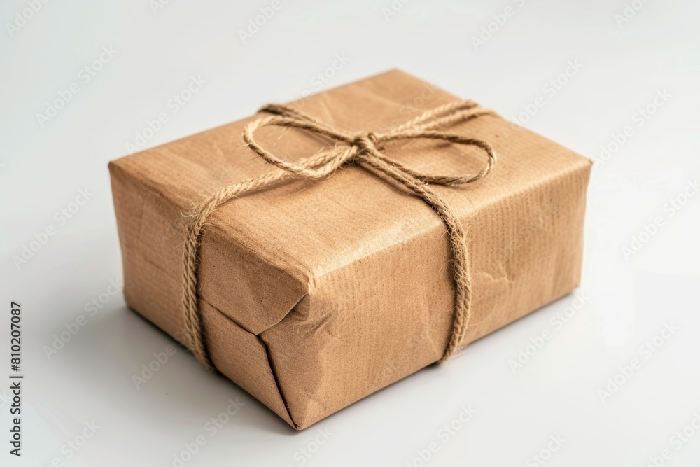 Poster a brown box with string tied around it
