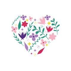 Hand Drawn Floral Shaped Heart Vector Design.