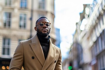 stylish black businessman enjoying winter in london success and entrepreneurship photo