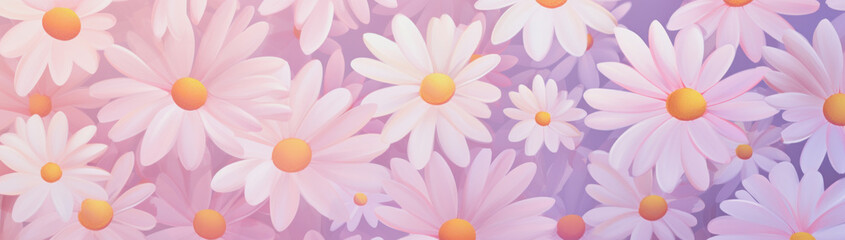 daisy flowers banner, purple background