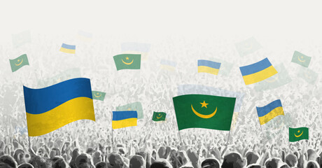 People waving flag of Mauritania and Ukraine, symbolizing Mauritania solidarity for Ukraine.