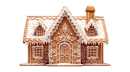 gingerbread house isolated on transparent png background. Generative ai