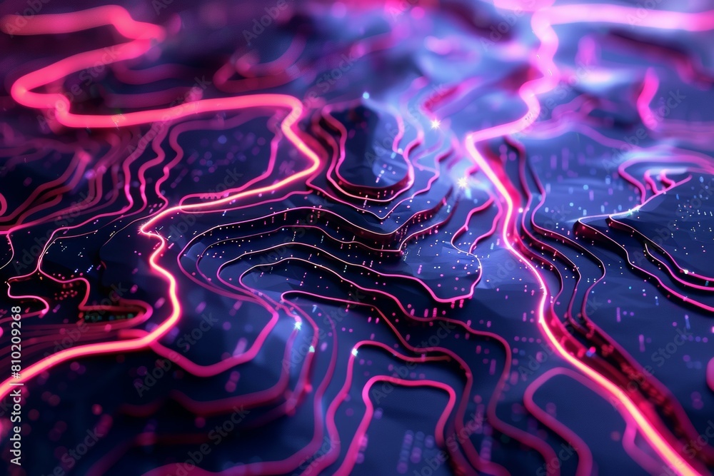 Poster a computer generated image of a mountain range with a pinkish hue