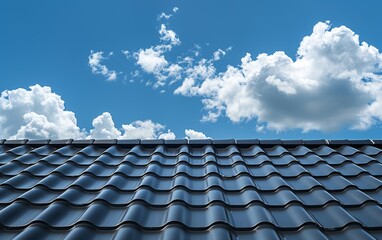 Fototapeta premium A blue sky with a few clouds and a black roof