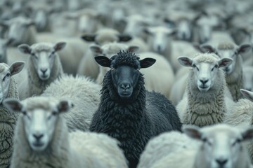 Fototapeta premium Black sheep. Backdrop with selective focus and copy space