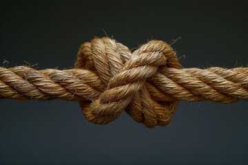 A tied knot on a rope. Business concept. Backdrop with selective focus and copy space