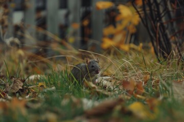 Fototapeta premium Autumnal rat foraging in the wild