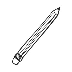 Pencil with a rubber sketch in doodle style