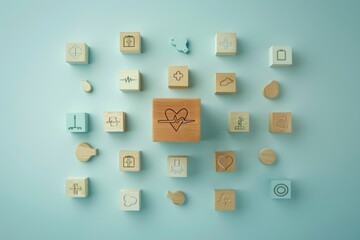 A wall of wooden blocks with a heart in the middle