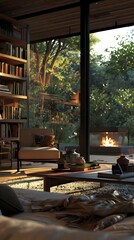 Fototapeta premium Modern Cabincore Living Room Glowing with Warmth and Comfort