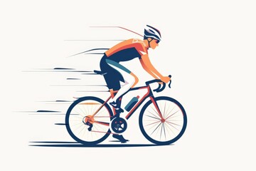 athlete riding a bicycle in the style of minimal flat style, on a white background Generative AI