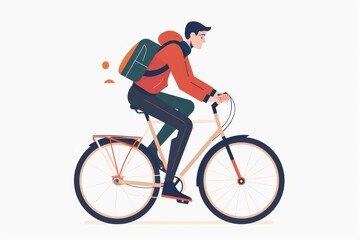 illustration of a man riding a bicycle against a white background in the minimalistic design with simple shapes Generative AI
