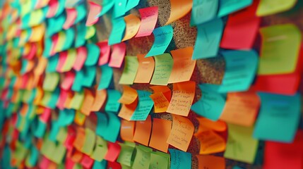 A corkboard covered in colorful sticky notes, each one representing a different task or idea waiting to be tackled
