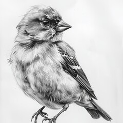 Chaffinch Bird Pencil Sketch Hand Drawn Black and White Isolated Depiction of Fringilla Coelebs on a Blank White Background