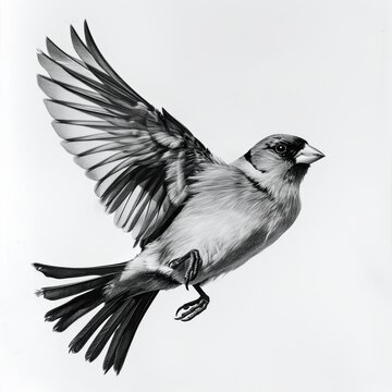recommend clip art: Chaffinch Bird Pencil Sketch Hand Drawn Black and White Isolated Depiction of Fringilla Coelebs on a Blank White Background