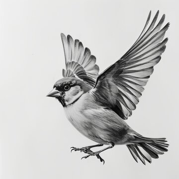 recommend clip art: Chaffinch Bird Pencil Sketch Hand Drawn Black and White Isolated Depiction of Fringilla Coelebs on a Blank White Background