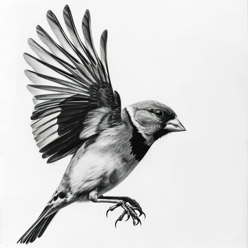 recommend clip art: Chaffinch Bird Pencil Sketch Hand Drawn Black and White Isolated Depiction of Fringilla Coelebs on a Blank White Background