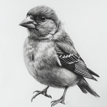 recommend clip art: Chaffinch Bird Pencil Sketch Hand Drawn Black and White Isolated Depiction of Fringilla Coelebs on a Blank White Background
