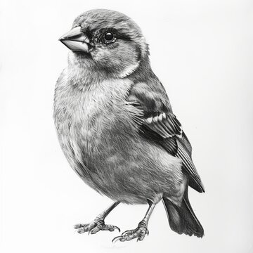 recommend clip art: Chaffinch Bird Pencil Sketch Hand Drawn Black and White Isolated Depiction of Fringilla Coelebs on a Blank White Background