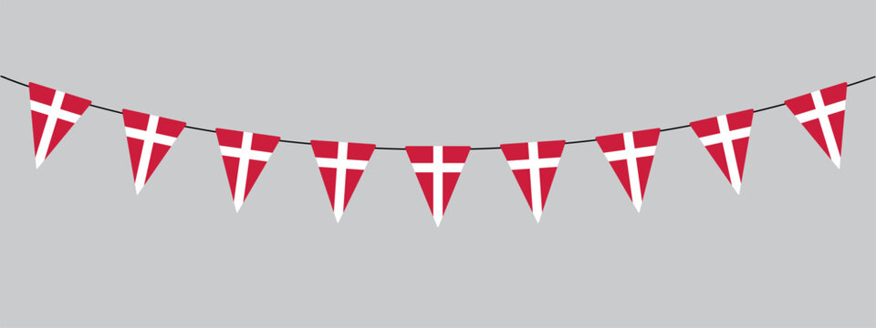 Denmark bunting garland, string of triangular flags, Danish National holiday, retro style vector decorative element