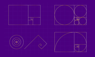 Set of various geometric shapes with ideal mathematical proportions of the golden ratio