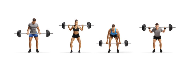 Group of fit people lifting heavy weights