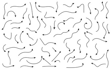 Vector curved arrows hand drawn set, black arrow set