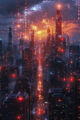 Obraz premium Explore the cutting-edge concept of a tech-forward digital realm teeming with dynamic data for advanced connectivity dialogues.