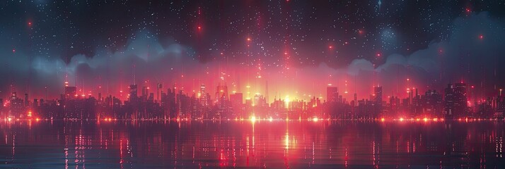 Fototapeta premium This futuristic cityscape illustration with luminous data streams is perfect for showcasing a digital tech company's innovative image.