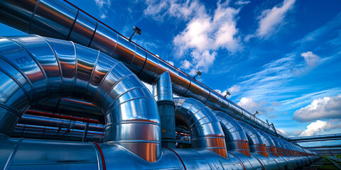 Obraz premium Technicians Working on Industrial Piping Installation Indoors | Male Pipefitters Connecting Pipes in Factory | Plumbing Construction Maintenance Metalwork