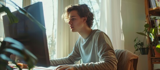 online student at home with computer